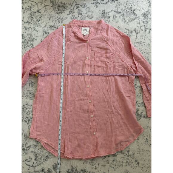 Aerie Pool-To-Party Cover Up Button Pink Size Small Oversized Lagenlook Beach - Picture 10 of 10